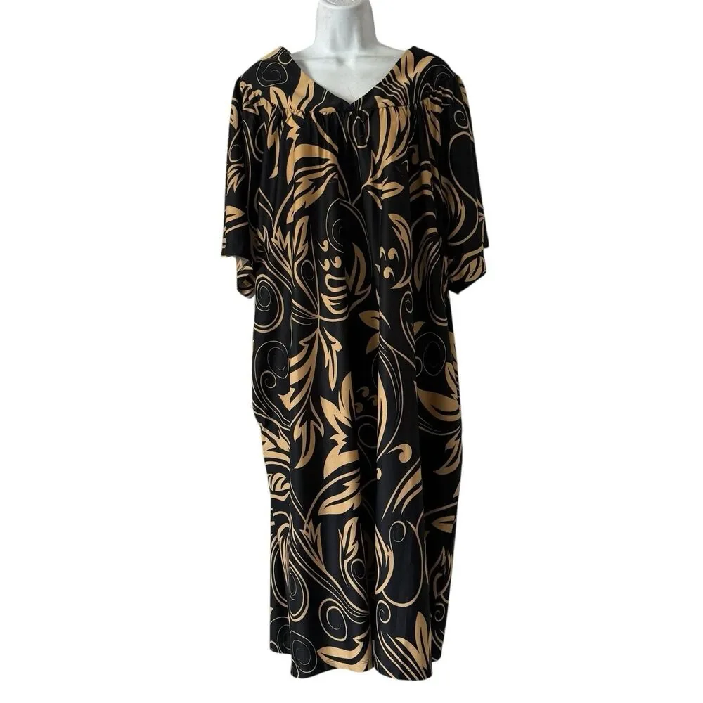 Anthony Richards Dress Women’s Plus 2X Black Beige Swirl Floral Caftan Maxi